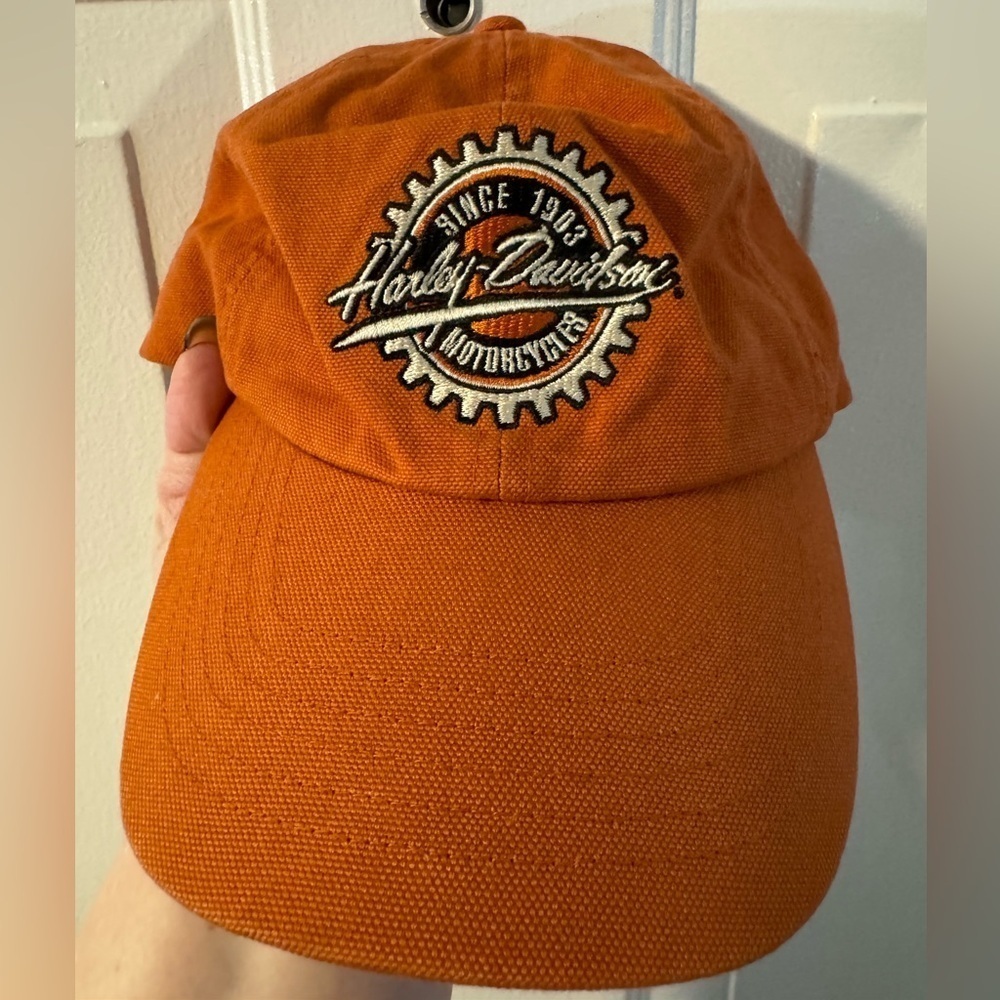 Vintage Harley Davidson Embroidered Baseball Hat Brass Adjusting Clip 1903 Patch
